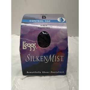 Vintage L'eggs Sheer Energy Pantyhose Control Top Navy‎ Sheer Toe Size B 20202